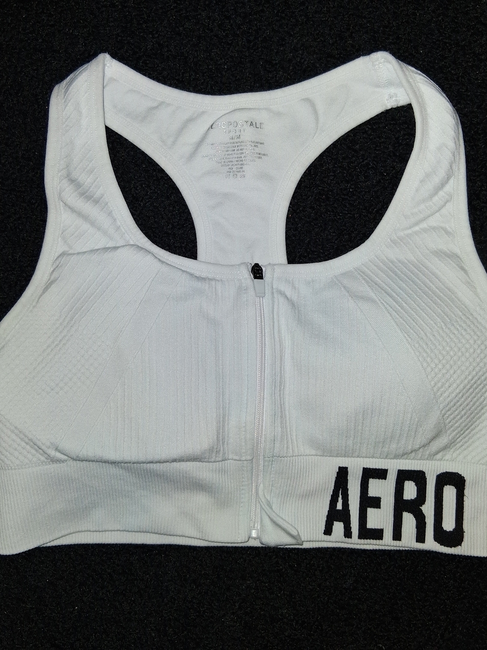 Aeropostale White Front-Zip Racerback Sports Bra